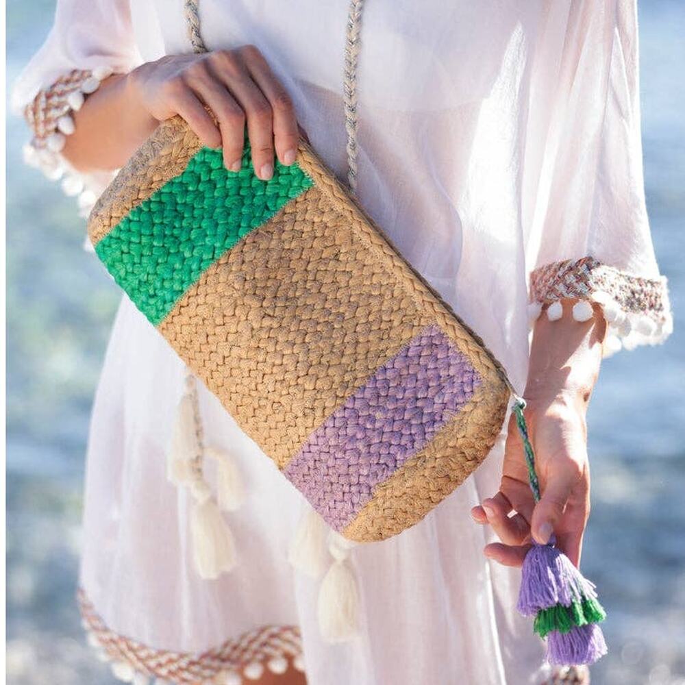 Shiraleah Liza Woven Straw Clutch Tassel Resort Beach Bag NWT